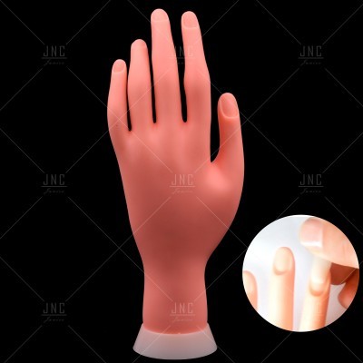 Mão de treino para unhas em silicone rosa