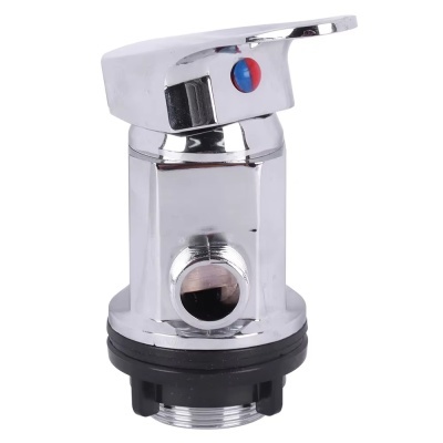 Torneira metálica cromada com alavanca e indicador de temperatura