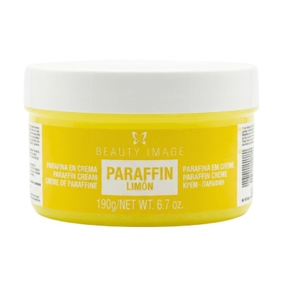 Pote amarelo com tampa branca contendo creme de parafina aroma limão