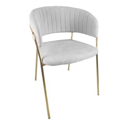 Cadeira cinzenta clara de tecido com pernas douradas