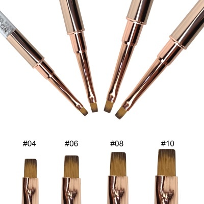 Quatro pincéis de maquilhagem metálicos dourado rosa com cerdas retas e achatadas numerados