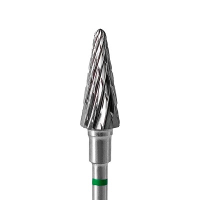 Broca rotativa cónica de metal com faixa verde na haste