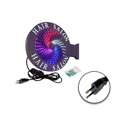 Luz LED redonda com texto HAIR SALON e luzes coloridas