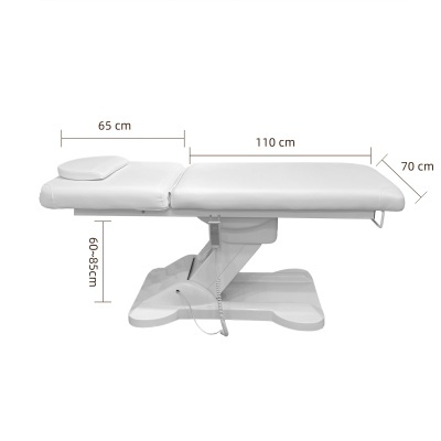 Cama de massagem elétrica branca com almofada e base ajustável