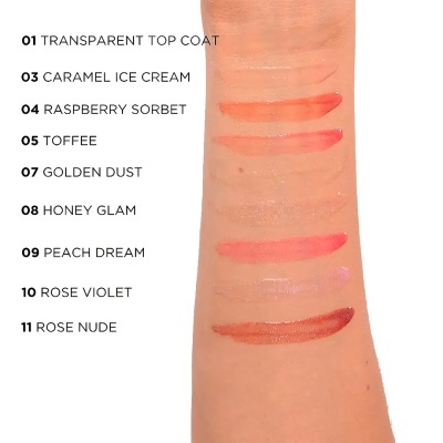 Amostras de batons coloridos em braço com nome e número das cores