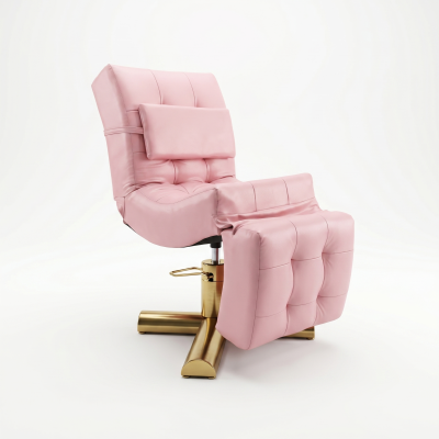 Cadeira de repouso cor-de-rosa com base metálica dourada