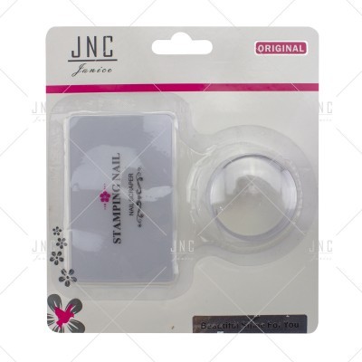 Conjunto de carimbos para unhas JNC Janico com placa metálica e carimbo redondo transparente