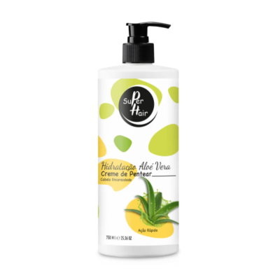 Frasco branco com creme de pentear Hidratacão Aloé Vera da marca Super Hair
