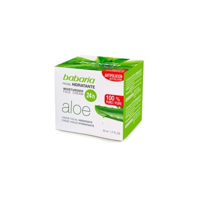 Embalagem de creme hidratante facial Babaria Aloe verde e branca