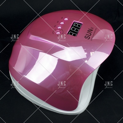 Lâmpada de unhas rosa com visor digital e texto SUN+
