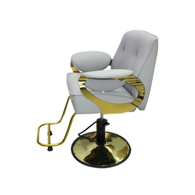 Cadeira de barbeiro cinza com base dourada