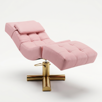 Espreguiçadeira rosa com estofado almofadado e base metálica dourada