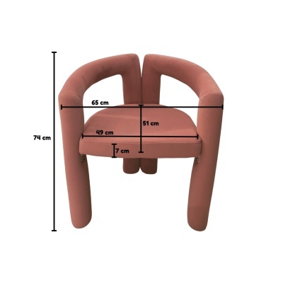 Cadeira estofada cor de rosa com design moderno e medidas indicadas