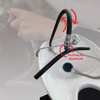 Bacia de lavagem de cabelo com torneira flexível e indicação de inclinação ajustável