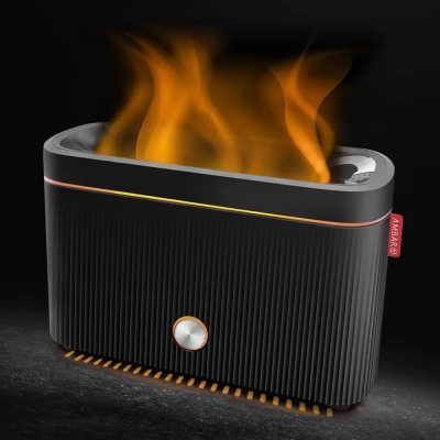 Lareira decorativa portátil em preto com chamas laranjas simuladas