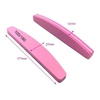 Duas lixas para unhas cor-de-rosa com medidas indicadas em milímetros.