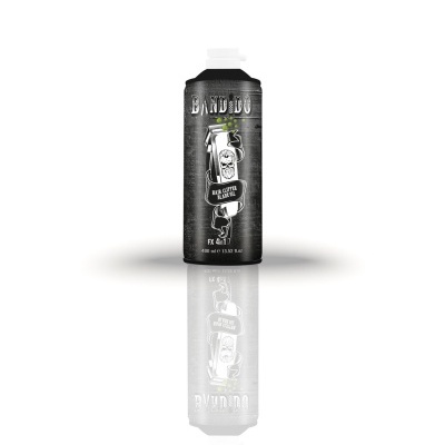 Spray de tinta preta metálica da marca BANDIDO com ilustração de caveira