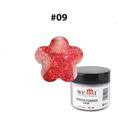Pó acrílico vermelho brilhante para unhas WEIMI em pote com tampa preta
