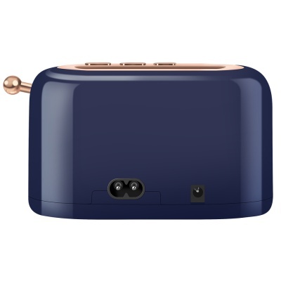 Torradeira azul escura com detalhes cor de cobre vista de trás