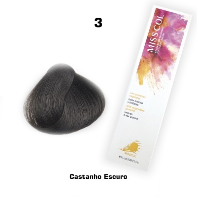 Tonalidade de cabelo castanho escuro com embalagem MISS COL para coloração capilar