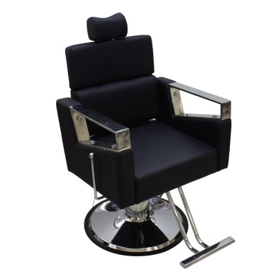 Cadeira de barbeiro preta com estrutura metálica