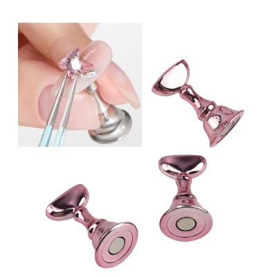 Tampas magnéticas metálicas rosa brilhantes para aplicar pedras decorativas em unhas