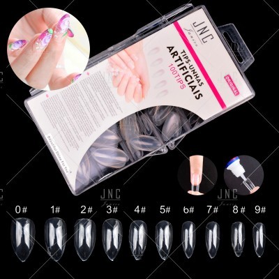 Caixa de tips unhas artificiais transparentes da marca JNC com 100 unidades