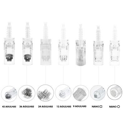 Cartuchos de agulhas transparentes para dermapen com vários números de agulhas, incluindo tipos nano