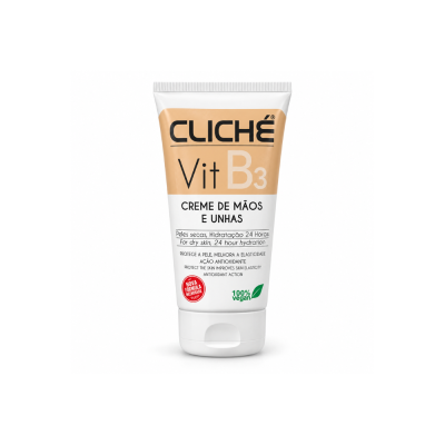 Creme de mãos e unhas Cliché Vit B3 em frasco branco com tampa de pressão