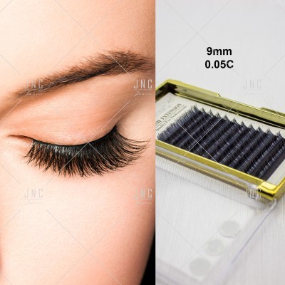 Olho com pestanas postiças pretas e caixa de pestanas postiças 9mm 0.05C