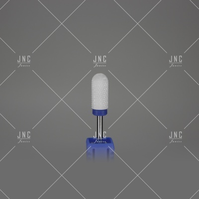 Lima ou broca para unhas com base azul, corpo metálico e ponta cerâmica branca