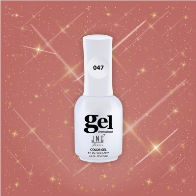 Frasco branco de verniz gel para unhas com tampa longa e número 047