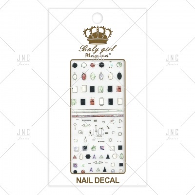 Decalques para unhas variados em cartão branco com logo e texto