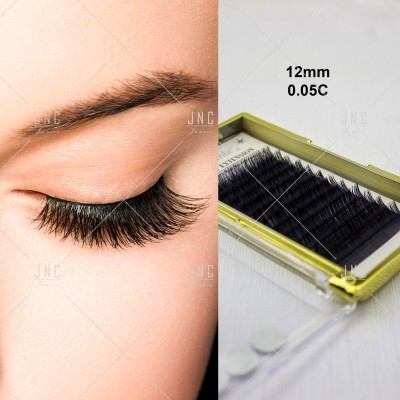 Pestanas postiços pretos e caixa com indicador 12mm 0.05C