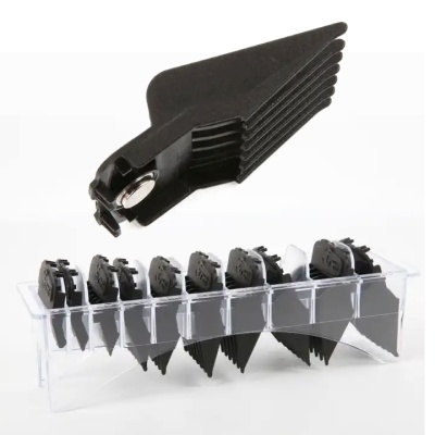Conjunto de pentes de corte pretos com suporte transparente
