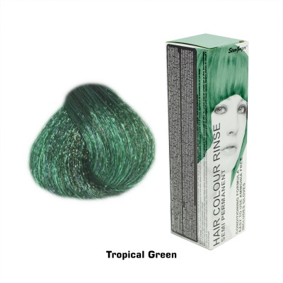 Tinte para cabelo semi-permanente verde tropical com embalagem com rosto feminino