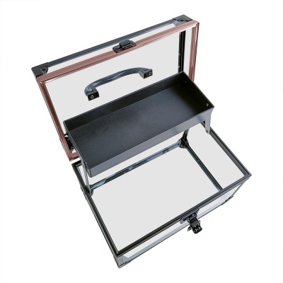 Mala de armazenamento com compartimento superior removível e superfície espelhada