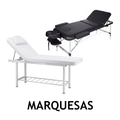 duas marquesas para massagens, uma branca e outra preta, com texto MARQUESAS