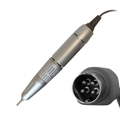 Caneta elétrica prateada para manicure com conetor preto de 5 pinos