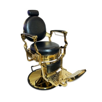 Cadeira de barbeiro vintage dourada com estofos pretos