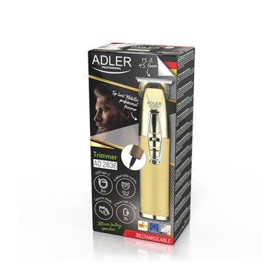 Aparador ADLER PROFESSIONAL Trimmer AD 2836 em caixa com imagem e texto