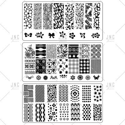 Placas metálicas com vários padrões decorativos para carimbos