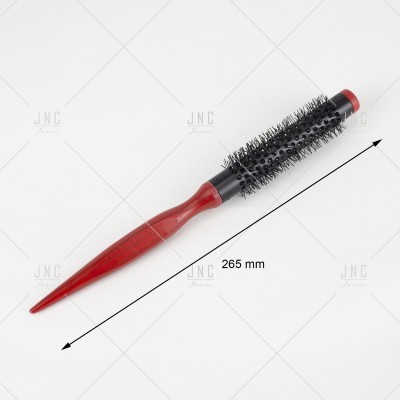 Escova de cabelo redonda com cabo vermelho e cerdas pretas