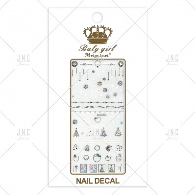 Adesivos para unhas Natal Baby Girl Meignmei com estrelas, corações e flocos de neve, fundo branco