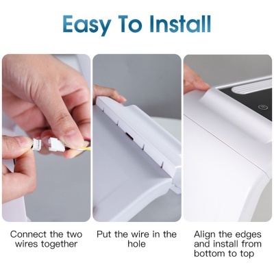 Passos para instalação fácil de dispositivo branco com fios e alinhamento