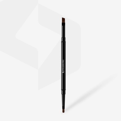 Pincel de maquilhagem preto com cerdas castanhas e texto STALEKS PRO no cabo