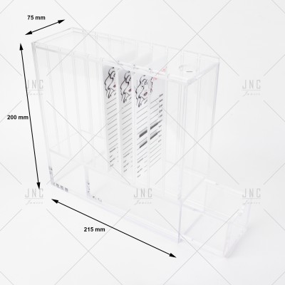 Organizador acrílico transparente com divisórias e base inclinada