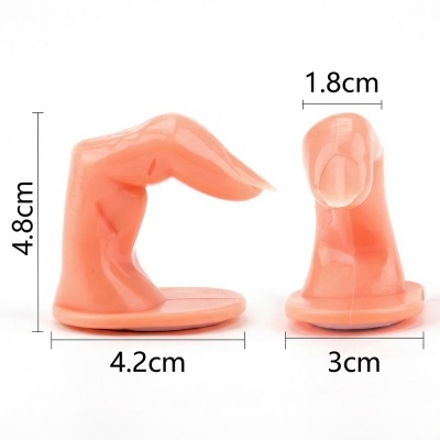 Protetores de dedos cor de pele em silicone, com dimensões indicadas