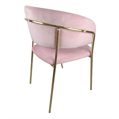 Cadeira rosa claro de tecido com estrutura metálica dourada