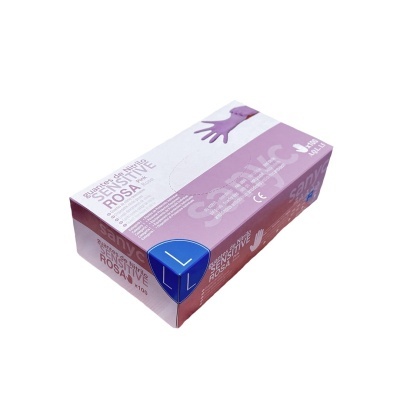 Caixa de luvas descartáveis de nitrilo rosa tamanho L